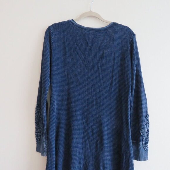 ABLE Distressed Blue Waffle Knit Crochet Cuff Swing Dress Boho Casual - Size S - Picture 12 of 15